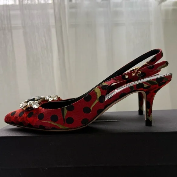 Dolce & Gabbana Red Polka Dot Embellished Heels size 7 - Picture 9 of 12